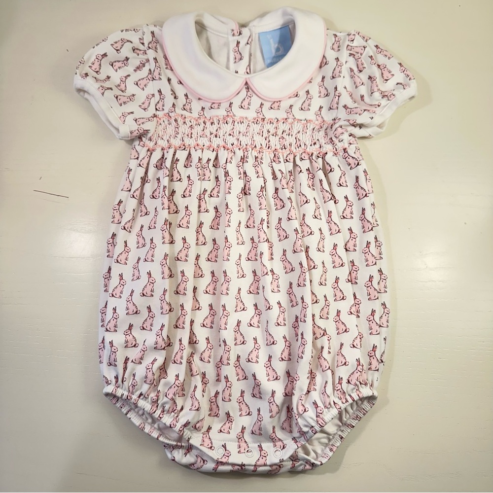 Bella Bliss Smocked Pima Bubble Pink Bunnies 24M
